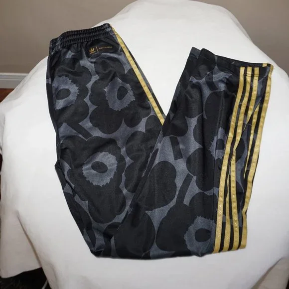 Adidas Marimekko Black Flower Firebird Gold Stripe Track Pants Womens S - Picture 2 of 11